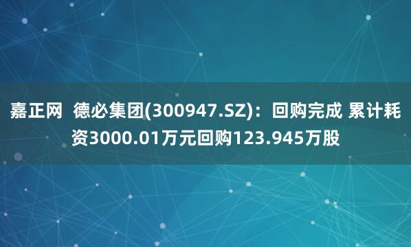 嘉正网  德必集团(300947.SZ)：回购完成 累计耗资3000.01万元回购123.945万股