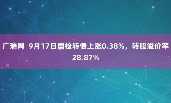 广瑞网  9月17日国检转债上涨0.38%，转股溢价率28.87%